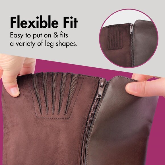 ⚡Women's Brown Synthetic Extra Wide Calf Pull On Side Zipper Knee High Boots - Picture 2 of 6